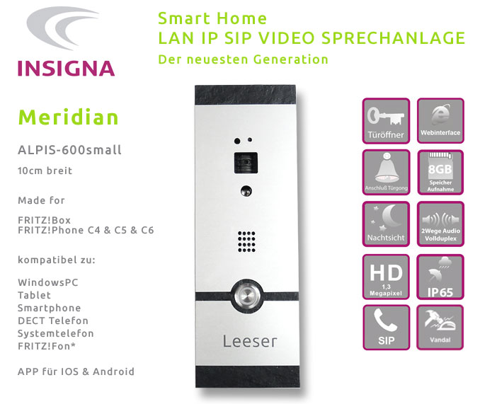 Insigna,Video,Sprechanlage,Tueranlage,IP,SIP,Smart Home, Edelstahl, Fitzbox, FRITZ!