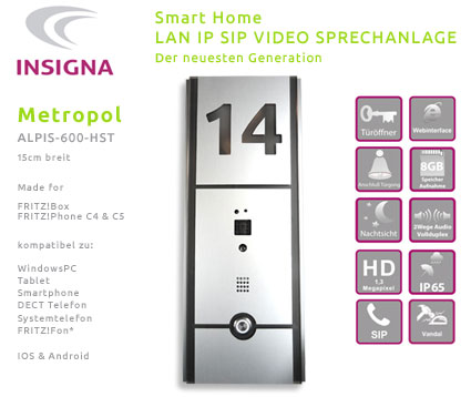 Insigna,Video,Sprechanlage,Tueranlage,IP,SIP,Smart Home, Edelstahl, Fitzbox, FRITZ!