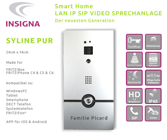 Insigna,Video,Sprechanlage,Tueranlage,IP,SIP,Smart Home, Edelstahl, Fitzbox, FRITZ!