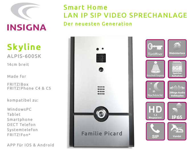 Insigna,Video,Sprechanlage,Tueranlage,IP,SIP,Smart Home, Edelstahl, Fitzbox, FRITZ!