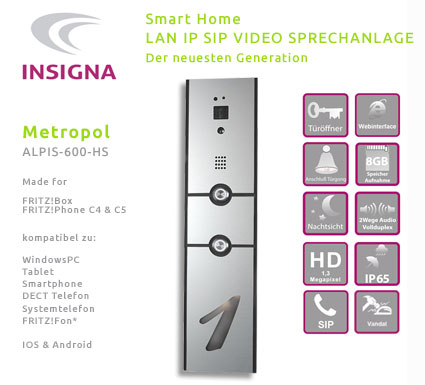 Insigna,Video,Sprechanlage,Tueranlage,IP,SIP,Smart Home, Edelstahl, Fitzbox, FRITZ!