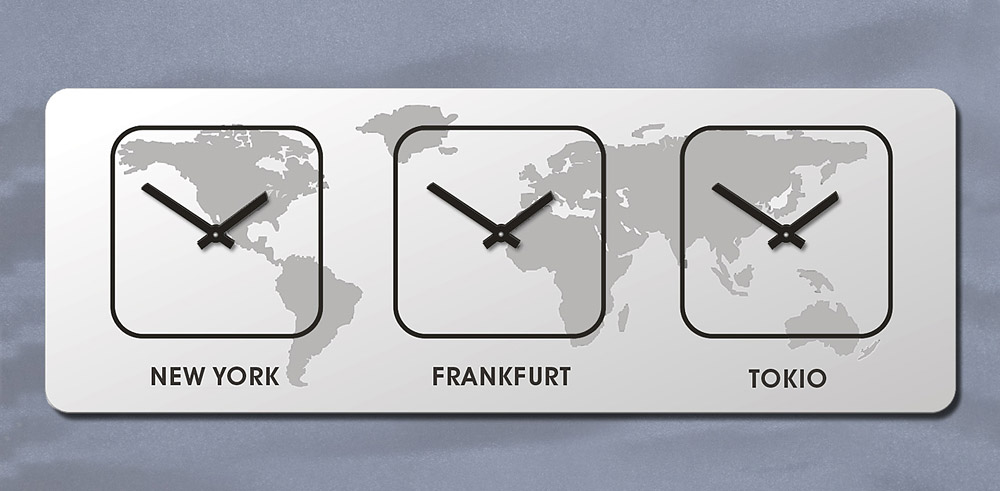 Rechteck, Weltzeit, Zeitzonen Uhr, WANDUHR, Quadratisch, Quarz