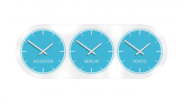 3 Zeitzonen,Wanduhr, Weltzeit, Wanduhr, Blau,Silber,mehrere, 3 Zonen