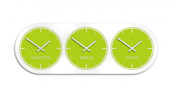 Grün, Apfelgrün,Weltzeituhr,Zeitonen,Wanduhr, Mehrere, 3 Zonen,