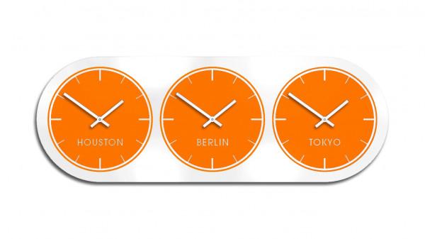 Orange, silber,Metall,Weltzeituhr,Zeitonen-Wanduhr, Mehrere, 3 Zonen, Moderne