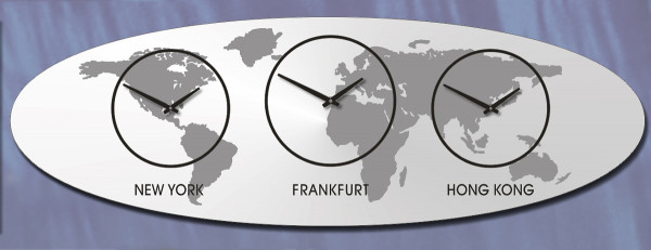 WELTZEIT UHR 3 - ZEITZONEN WANDUHR - WANDUHR  mit  mehreren Zeitzonen