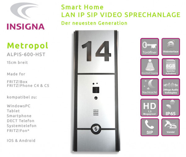 ISP, LAN,SIP, VIDEO, Sprechnalage, Smart, beleuchtet, mit Hausnummer,fritzbox,türsprechanlage