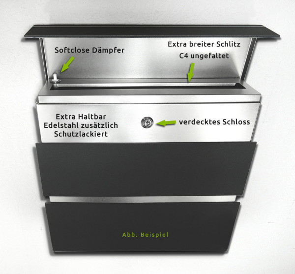 NEW SECURE 7 Hochwertiger Design Briefkasten Edelstahl mit Echt-Schiefer