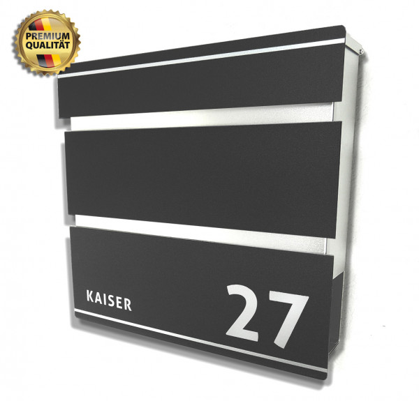 Prime22, Briefkasten,Wand,Edelstahl,Anthrazit,Beschriftung,mit Name, Schiefer,modell 5