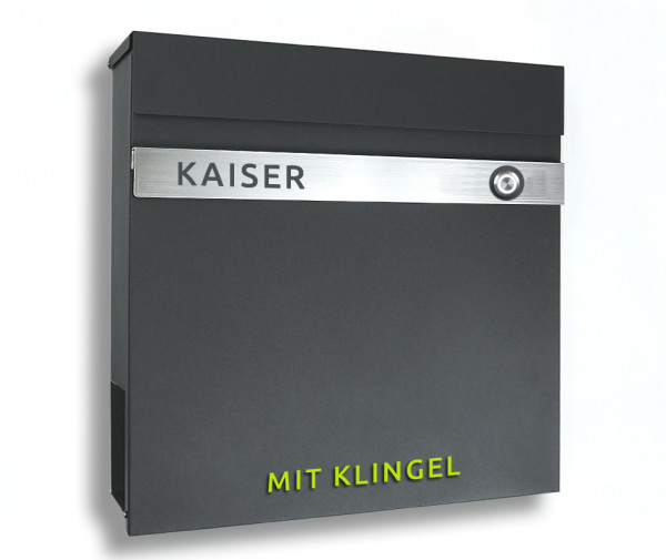 Anthrazit, Klingel-Briefkasten, Wandbriefkasten, Wasserdicht, Standbriefkasten,ral7016, klingel