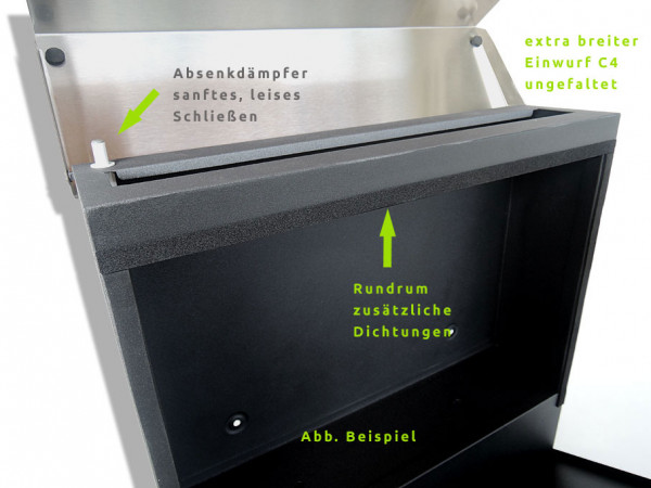 Zeitungfach, Anthrazit, mit Hausnummer, Briefkasten, Schiefer, Wandbriefkasten, Wasserdicht,