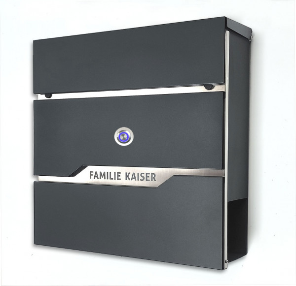 Prime Post 56 Klingel Premium Design Briefkasten mit Funk-KLINGEL Anthrazit-Edelstahl