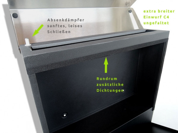 Zeitungfach, Anthrazit, mit Hausnummer, Briefkasten, Schiefer, Briefkasten, Wasserdicht,