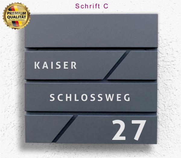 Prime56, detail, Briefkasten,Edelstahl,Anthrazit,Beschriftung,mit Name,