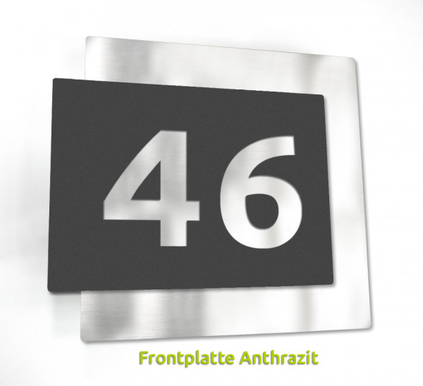 Silber, Smart 46, 3d, hausnummer, edelstahl, silber, schiefer, design, anthrazit