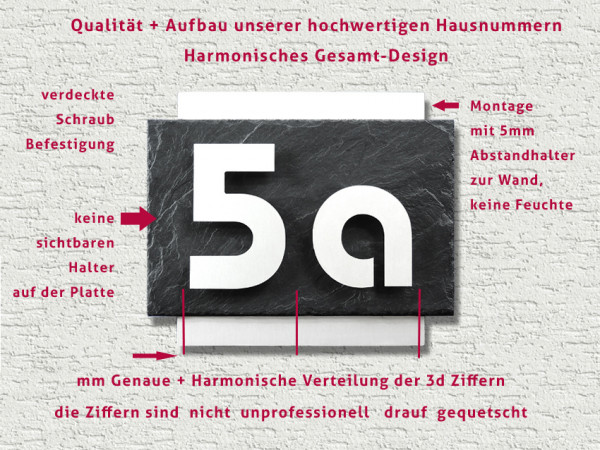 Aufbau, Premium, 2-stellig, v2a, v4a,rostfrei,gebürstet,LED, DESIGN, HAUSNUMMER, schiefer,edelstahl,,kio-times