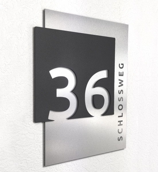 01 Avangard,Ral7016,rostfrei,gebürstet,LED, DESIGN, HAUSNUMMER, schiefer,edelstahl,hausnummerschild,