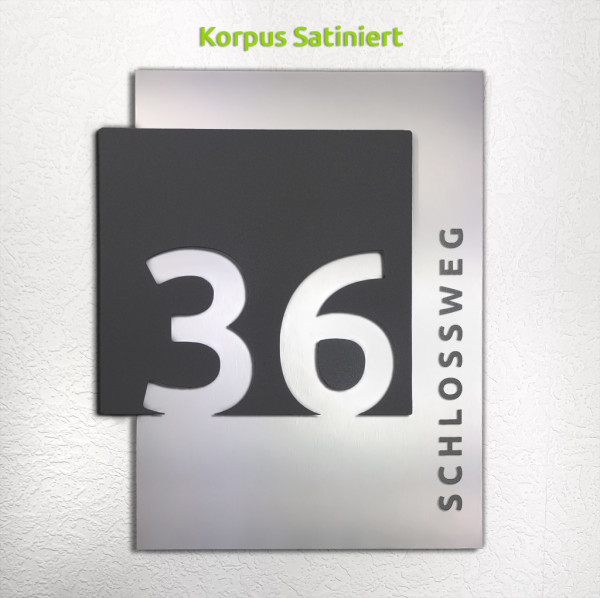 01 Avangarde,v2a,rostfrei,gebürstet,LED, DESIGN, HAUSNUMMER, schiefer,edelstahl,hausnummerschild,