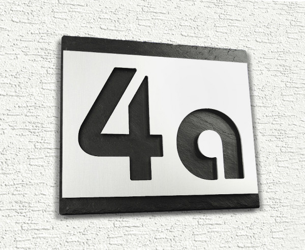 naturschiefer,3d, Hausnummer, edelstahl,schiefer, premium, design,test,2 stellig