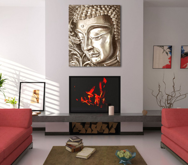 BUDDHA DESIGN WANDBILD RELIEF EFFEKT JOGA STUDIO ATELIER GOLD + SILBER