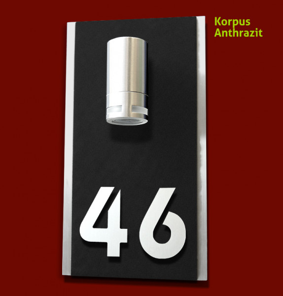 Hausnummer, Beleuchtet, edelstahl, Acryl, Ral, 7016, Anthrazit, Modern, Design, gebürstet, Down, Strahler