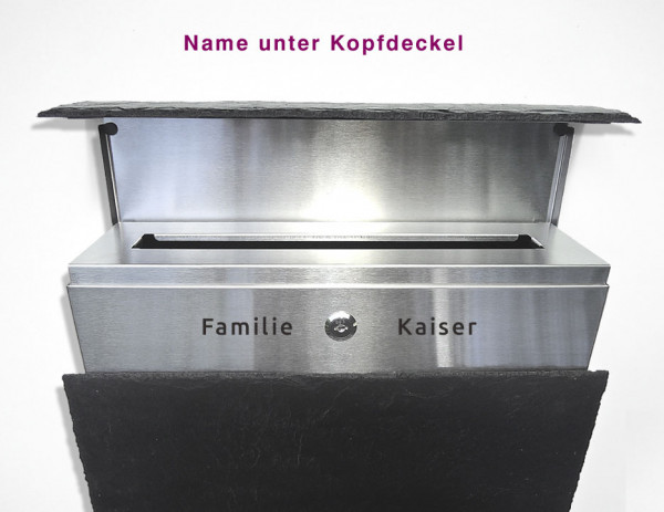 NEW SECURE 2 Hochwertiger Edelstahl Design Briefkasten mit Echt-Schiefer