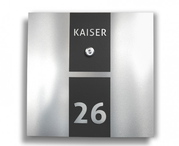 QUADRA KLINGEL Premium Design Briefkasten mit TÜR-KLINGEL  Edelstahl-Anthrazit