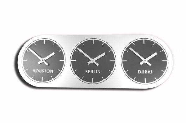 Anthrazit,Modell,3, Zeitzonen-Wanduhr, Weltzeit, Wanduhr, Uhr,Silber