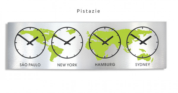 Penta, Pistazie, Modell, Zeitzonen-Wanduhr, XXL,Weltzeit, Wanduhr,Silber