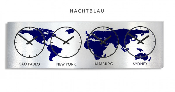 Penta, gebürstet, blau ,Weltzeit,Zeitonen-Wanduhr, 1m ,  Zonen,