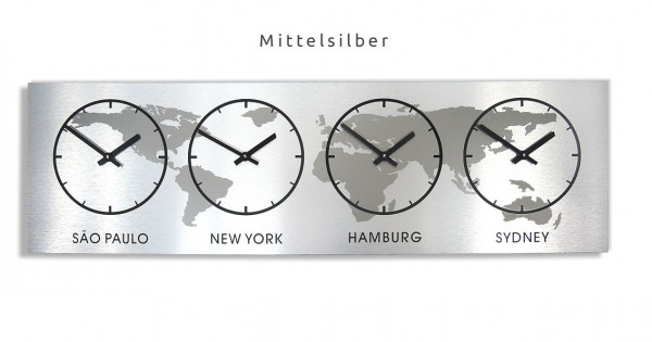 Pent, Silber, Zeitzonen-wanduhr, XL,Weltzeit, Wanduhr
