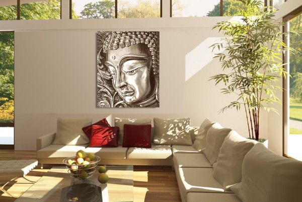 BUDDHA DESIGN WANDBILD RELIEF EFFEKT JOGA STUDIO ATELIER GOLD + SILBER