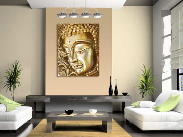 BUDDHA DESIGN WANDBILD RELIEF EFFEKT JOGA STUDIO ATELIER GOLD + SILBER