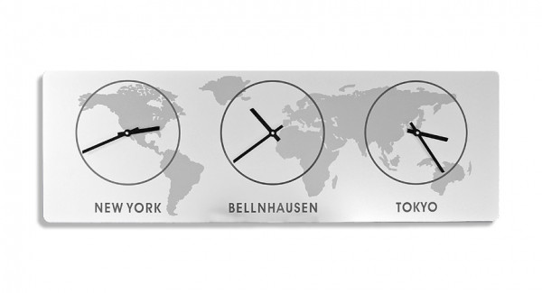 Zeitzonen,Wanduhr, XL,Weltzeit, Wanduhr, Anthrazit,Silber,mehrere, 3 Zonen