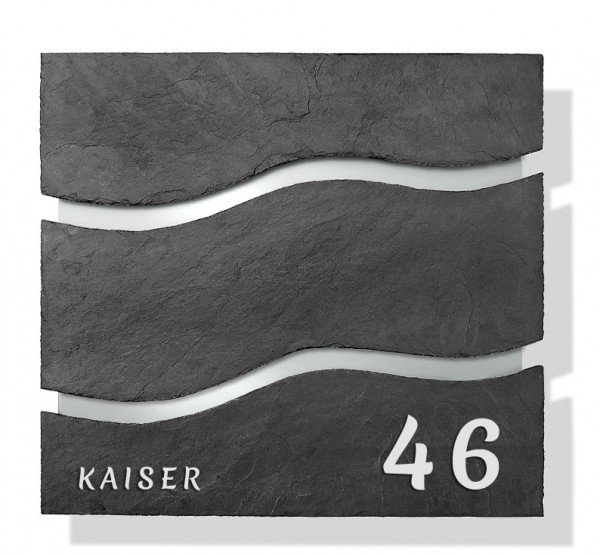Wave 1, Schiefer, Briefkasten, Edelstahl, Welle, mit, Name, Beschriftung, Test, sehr gut