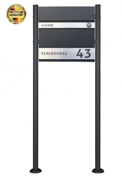 P87L, mit Klingel, Briefkasten, Nummer, LED, Taster, Klingel, Edelstahl, standbriefkasten, Ständer, mit Funk, Ral7016