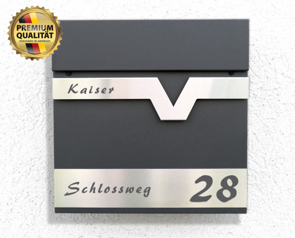 Prime56, detail, Briefkasten,Edelstahl,Anthrazit,Beschriftung,mit Name,