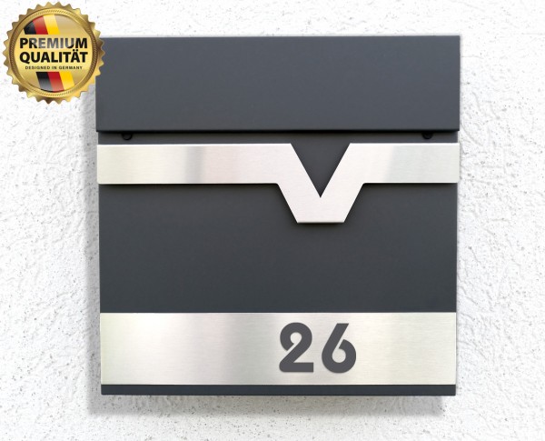 P90, Briefkasten, Anthrazit, Edelstahl, Name, Nummer, Beschriftet, Wetterfest