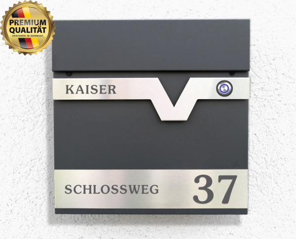 p 92 Funk 2, Mit Klingel, Edelstahl, 7016, Briefkasten, Wandbriefkasten, integriert