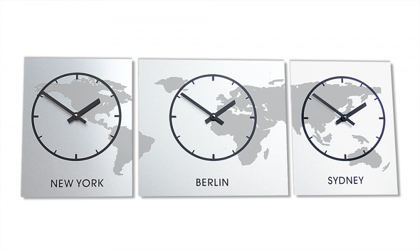 Silber,Besprechungraum, Meetingraum, bürouhr,Zeitzonen,Weltzeit,wanduhr, Büro, modern,ohne ticken,xl, new york
