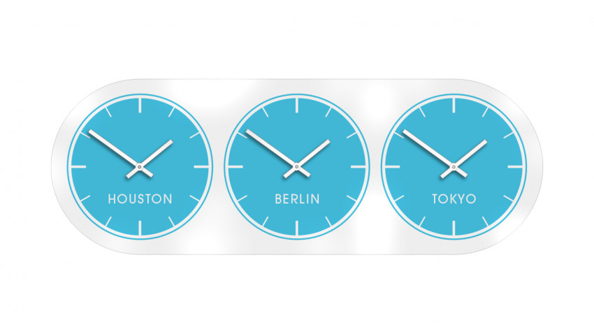 3 Zeitzonen,Wanduhr, Weltzeit, Wanduhr, Blau,Silber,mehrere, 3 Zonen