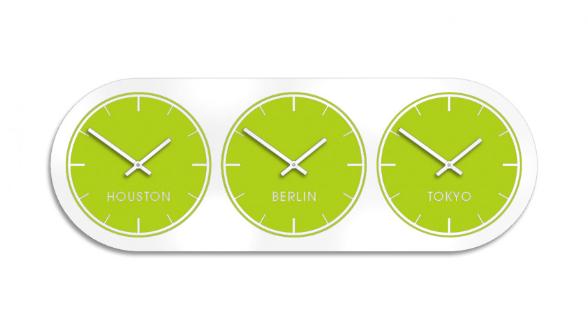 Grün, Apfelgrün,Weltzeituhr,Zeitonen,Wanduhr, Mehrere, 3 Zonen,