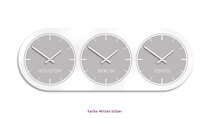 Alu, silber,Metall,Weltzeituhr,Zeitonen-Wanduhr, Mehrere, 3 Zonen, Moderne
