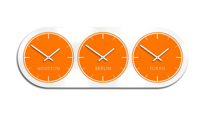 Orange, silber,Metall,Weltzeituhr,Zeitonen-Wanduhr, Mehrere, 3 Zonen, Moderne