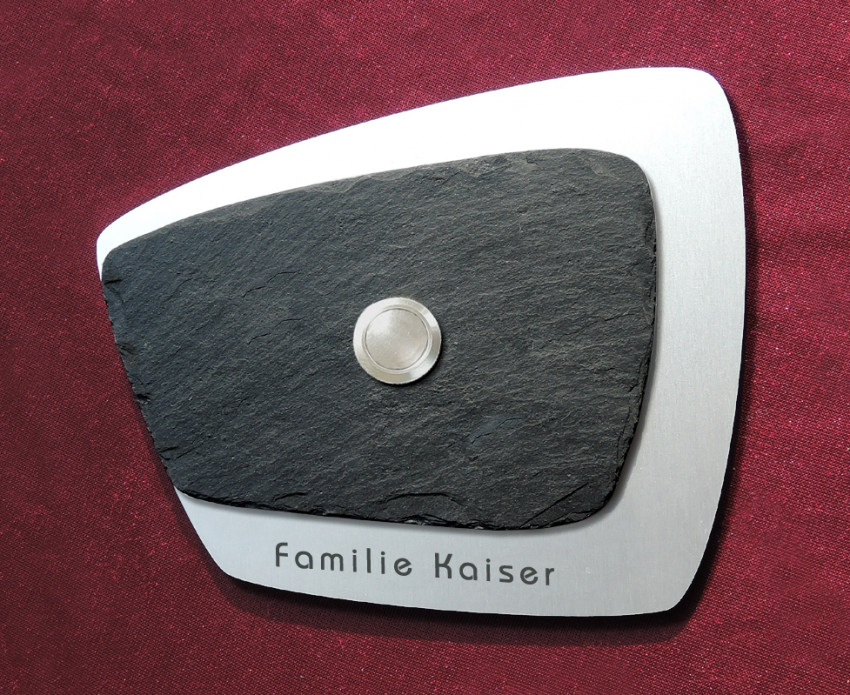 13 RETRO 60 Design Haus Tür Klingel mit Schiefer Bürstsatiniert
