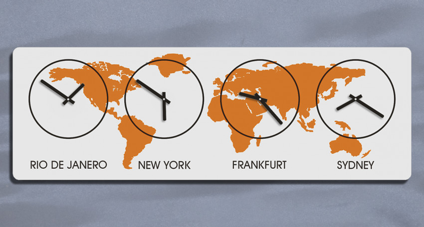 Orange, Zeitzonen-wanduhr 1, XXL,Weltzeituhr, Wanduhr