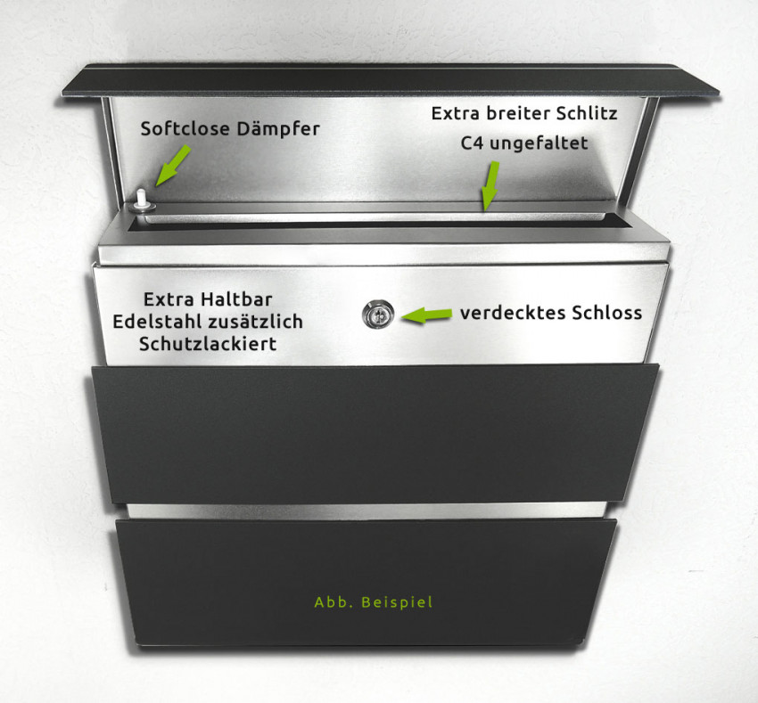 NEW SECURE 3 Hochwertiger Edelstahl Design Briefkasten mit Echt-Schiefer