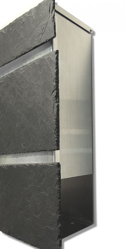 NEW SECURE 2 Hochwertiger Edelstahl Design Briefkasten mit Echt-Schiefer