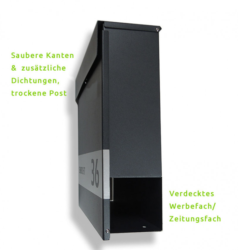 Postkasten, mit Hausnummer, Briefkasten,  Zeitungfach, Anthrazit, Wasserdicht