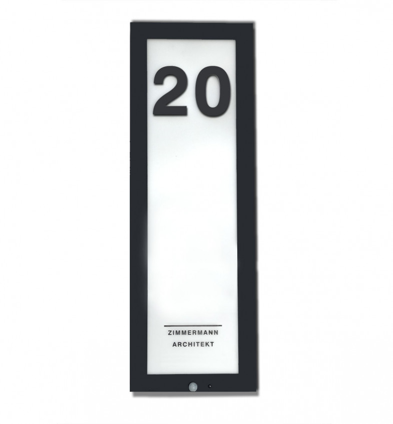 LED-Panel, Wandleuchte, ANthrazit, Aussenleuchte, Hausnummer, Leuchte, DETAIL, HausAnsicht